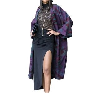 Wendy Glez Cler Picasso Kimono Blanket Sweater Open Cardigan Grape Wine One Size